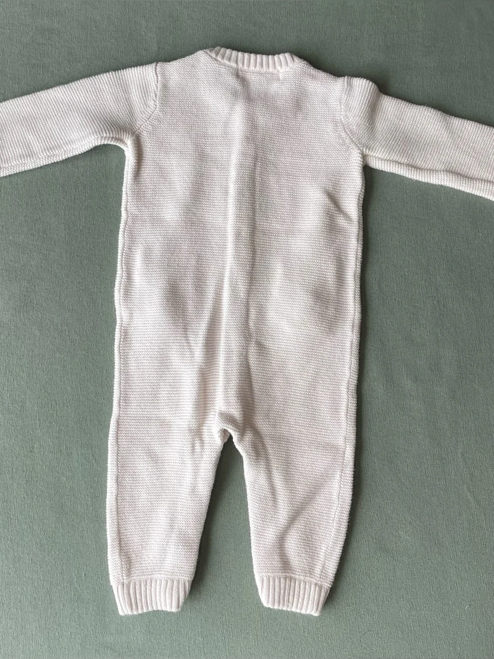 Upcycled Cream Knit One-Piece with hand stitched Pumpkin Pocket Accents